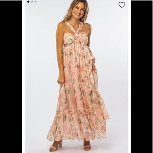 Pink Blush Maternity Peach Floral Chiffon Halter Neck Gown/Maxi Dress